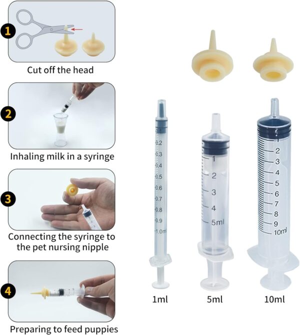 Puppy Feeding Tube Kit Pet Nursing Nipple Includes Kendall Feeding Tubes,60/30/10/5/1 ML Syringes,Feeding Tubes for Puppies Kitten Nestling Feeding Tool for Small Animals(13 Pack) - Image 4