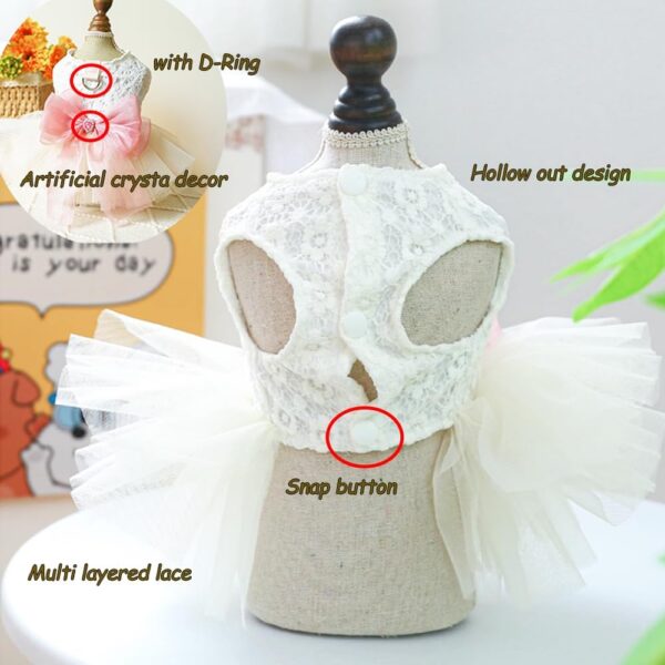 White Small Dog Wedding Dress with D-Ring, Bow knot Puppy Clothes for Small Dog Girl,Cat Birthday outfit, Pet Party Dress for Kitten Chihuahua Yorkie Pomeranian (White, Medium) - Image 4