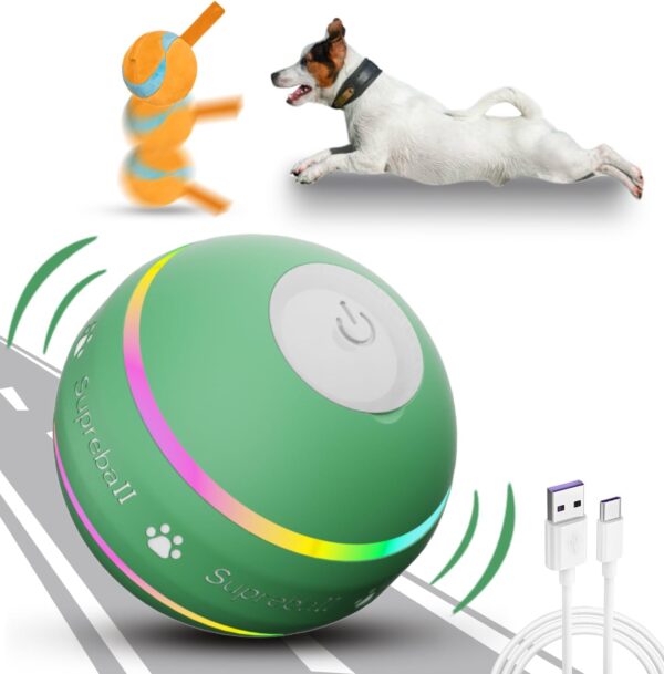 Dog Balls,The 3rd Generation Interactive Toys for Puppy/Small/Medium/Large Dogs,Improved Dog Rolling Effect Tennis Ball with Strap, Tough Motion Activated Automatic Moving Dog Ball Toys