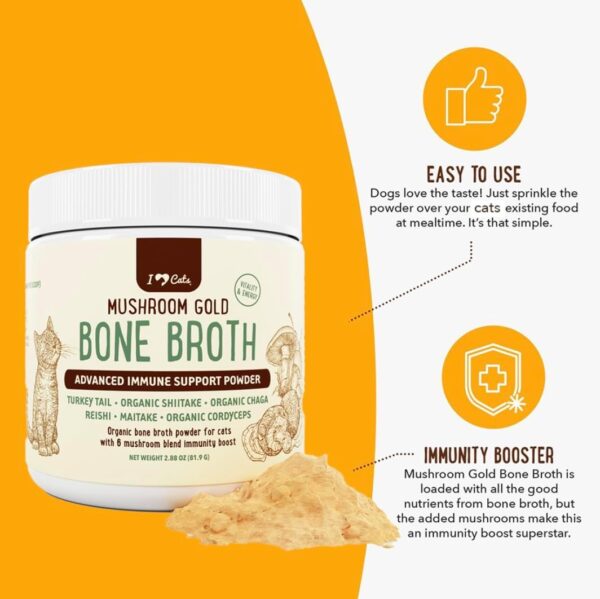 iHeartCats Bone Broth for Cats - Bone Broth & Mushroom Gold Powder Supplement for Immune System Support, Improved Mobility & Flexibility and Natural Detox - Turkey Tail Mushroom for Cats - Image 2