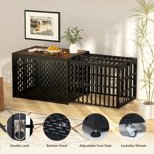 KELIXU Heavy Duty Dog Crate Furniture Dog Cage Kennel Pull-Out Design & 3 Doors, Strong Metal Large Pet Crates and Kennel for Dogs, Length Adjustable from 38” to 70”, Easy to Install, Black - Image 2