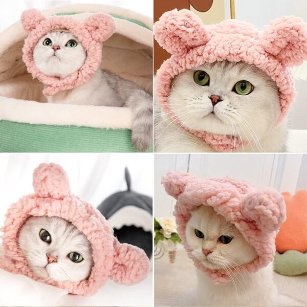 JOICEE Cute Cat Costume Warm Bear Hat for Cat Adjustable Soft Small Pet Headwear Bear Hat for Cat Puppy Dog (Pink) - Image 6