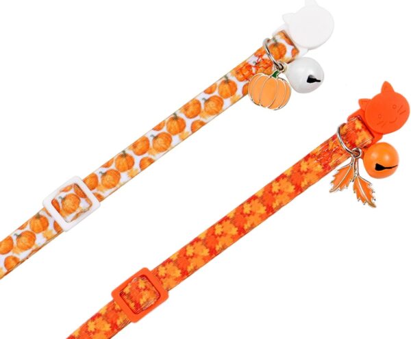 Fall Cat Collar with Bells, Autumn Dog Collar for Small Dogs, Orange Pumpkin Kitten Collar for Thanksgiving - Image 5