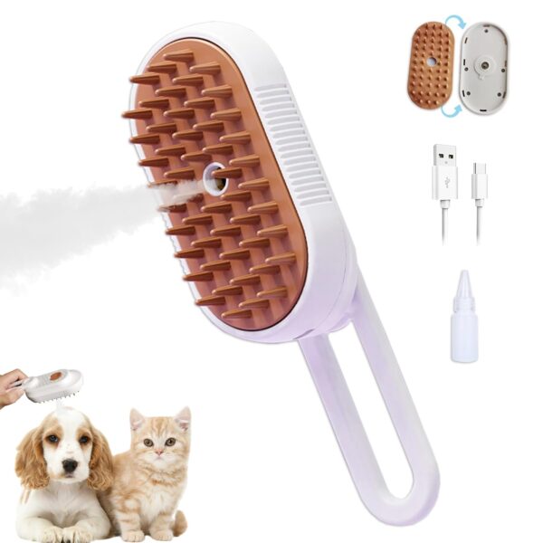 Cat Brush with Steam Cat Grooming Steamy Brush Misting Brush with Adjustable Handle for Cats Dogs Rabbits ALD-002-W (White)