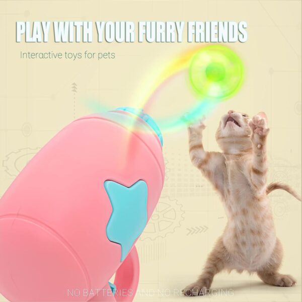 Cat Fetch Toy, Interactive Flying Cat Toy with 1 Light Up Spinning Tops, 1 LED Flying Propellers and 4 Flying Propellers, Dog Cat Kitten Tracks Toy for Training Hunting Chasing(Pink) - Image 2