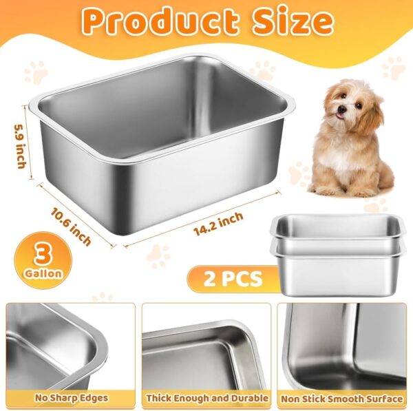 2 Pack 3 Gallons Extra Large Dog Water Bowl, Stainless Steel Dog Water Bowl, High Capacity Water and Food Bowl for Large, X-Large Dogs Indoor Outdoor - Image 2