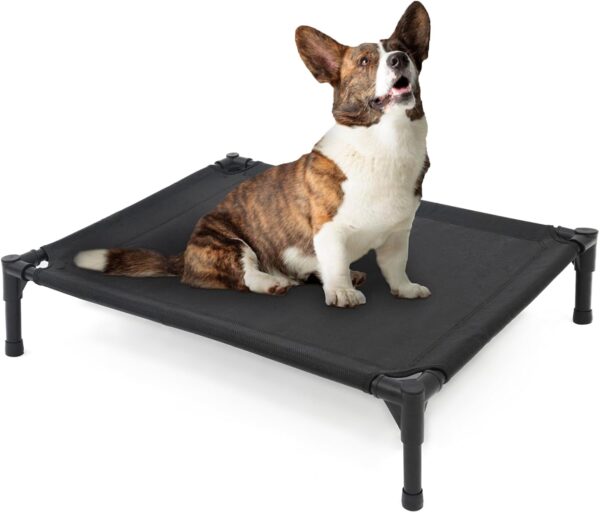 Elevated Dog Bed for Medium Dogs, Raised Dog Cot Beds Fits Up to 150 LBs, Heavy Duty Pet Cots with Durable Supportive Teslin Recyclable Washable Mesh, Indoor & Outdoor Dog Bed, Black