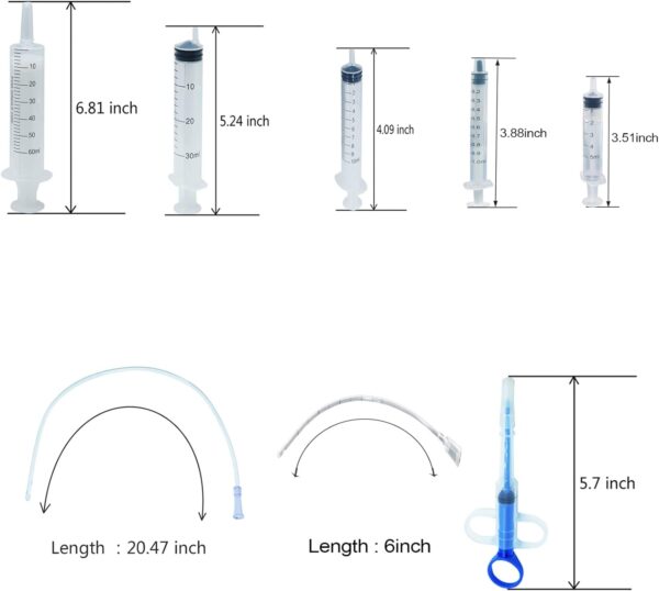 Puppy Feeding Tube Kit Pet Nursing Nipple Includes Kendall Feeding Tubes,60/30/10/5/1 ML Syringes,Feeding Tubes for Puppies Kitten Nestling Feeding Tool for Small Animals(13 Pack) - Image 2