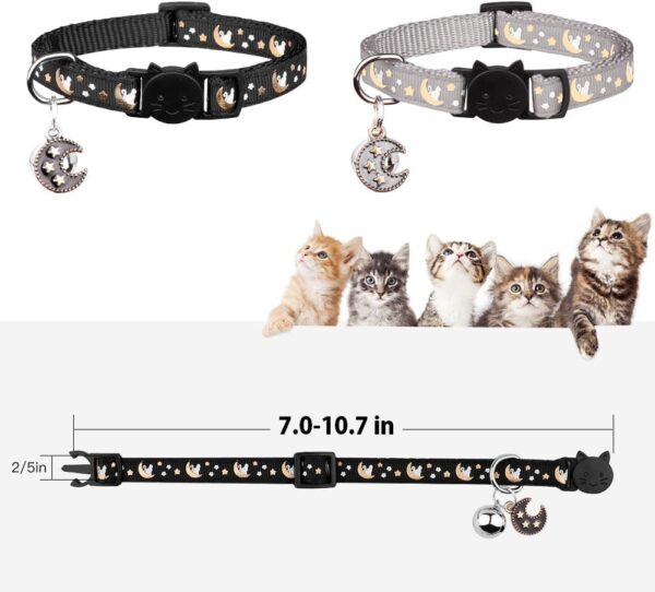 2Pcs Breakaway Cats Collars Cat Collars for Boy & Girl Cats Adjustable Kitten Collars with Bell,Black+Gray - Image 4