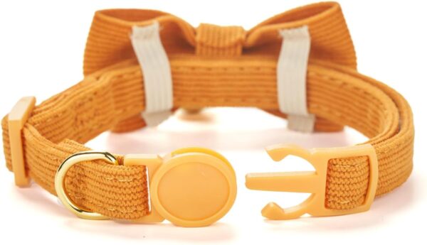 Cotton Breakaway Cat Collar with Bow Tie and Bell, Adjustable Cute Soft Corduroy Kitten Collars for Girl and Boy Cats,Orange - Image 7