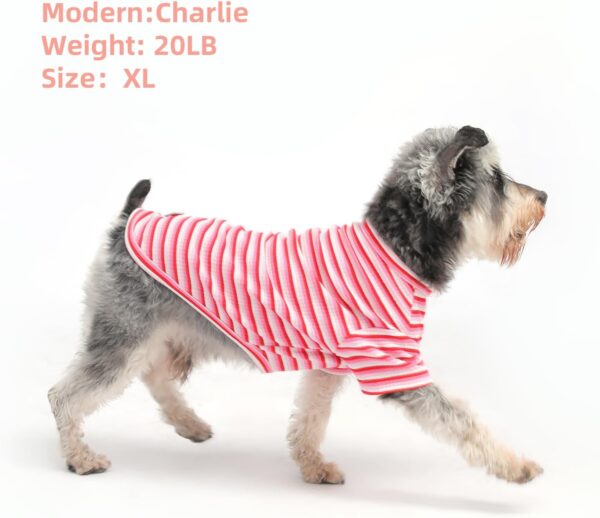 MengMengDa Dog Clothes for Small Dogs Dog Shirt for Small Dogs,Dog summer Clothes,Dogs Striped T-Shirts,Schnauzer,Chihuahua,Dachshund,Cat clothes Puppy Cotton Clothes（Pink Stripe-S） - Image 3