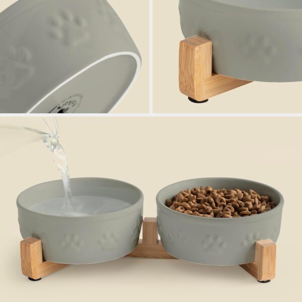 Kaiikai’s Dog Bowls and Cat Food Bowl Ceramic Dog Water Bowl Raised Dog Food Bowls 24.5 oz Elevated Cat Bowls Non-Slip Dog Bowl Stand Raised Cat Food Bowls with Bamboo Stand Weighted Cat Water Bowl - Image 2