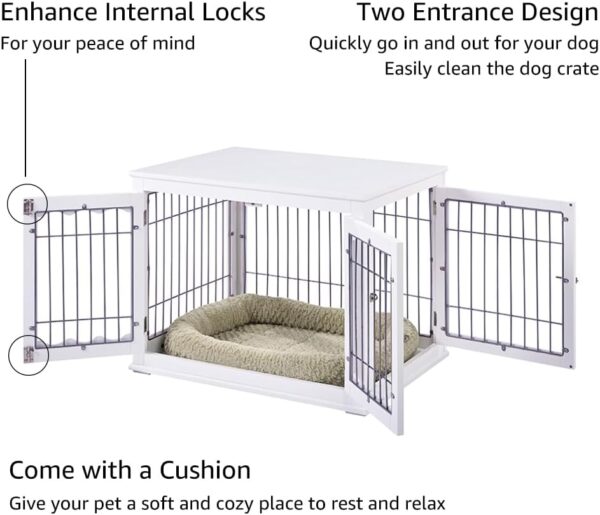 unipaws Furniture Style White Dog Crate for Medium Dogs, Indoor Aesthetic Puppy Kennel, Modern Decorative Wood Wire Pet House Dog Cage, Pretty Cute End Side Table Nightstand… - Image 6