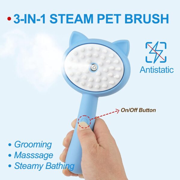 Cat Steam Brush, 3 in 1 Cat Steamy Brush Cleanser, Silicone Massage Grooming Brush for Shedding, Pet Hair Cleaning Brush Comb for Cats Dogs(Blue Cat) - Image 4