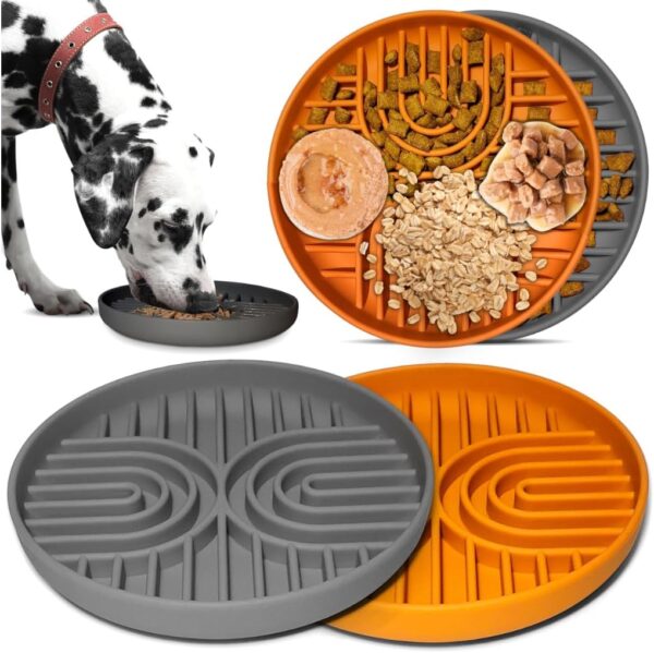 2 Pack Slow Feeder Dog Bowls for Large & Small Dog Bowls Non-Slip Dog Accessories. Silicone Lick mat for Dogs. Dishwasher Safe. Multiple pet Supplies, cat & Dog Accessories 2 Colors,Flat licky