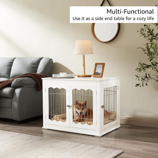 unipaws Furniture Style White Dog Crate for Medium Dogs, Indoor Aesthetic Puppy Kennel, Modern Decorative Wood Wire Pet House Dog Cage, Pretty Cute End Side Table Nightstand… - Image 4