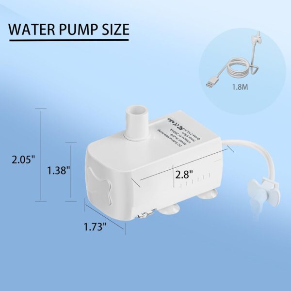 Replacement P-ump for 2.3gal/300oz Large Dog Water Fountains has a 6-Foot Power Cord with Tear-Resistant Design Ultra-Quiet Energy-Efficient - Image 3