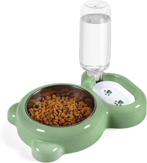 Dog Bowls, Cat Food and Water Bowl Set with Water Dispenser and Stainless Steel Bowl for Cats and Small Dogs - Green