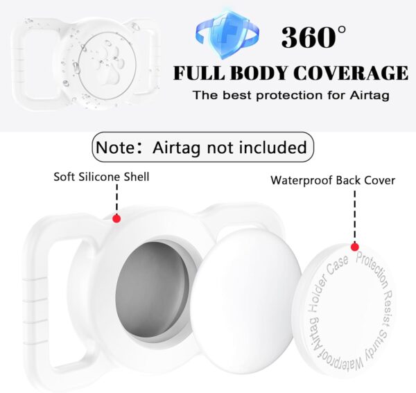 Airtag Dog Collar Holder, [1 Pack] Waterproof Dog Airtag Holder, Silicone Full Body Covered Anti-Lost Protective Apple Air Tag Holder for Pet Collar - Fits All Width Collars, White - Image 3