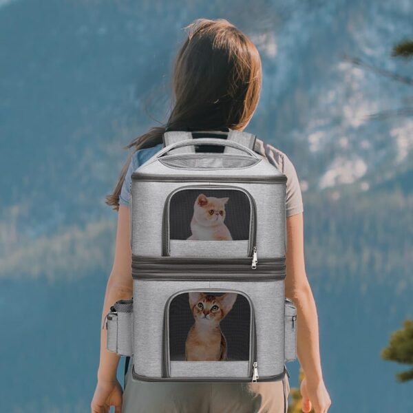 Double Compartment Pet Carrier Backpack for Small Cats and Dogs, Detachable Cat Carrier Ventilated Travel Back Pack Bag for Traveling Hiking Picnic Camping - Image 7