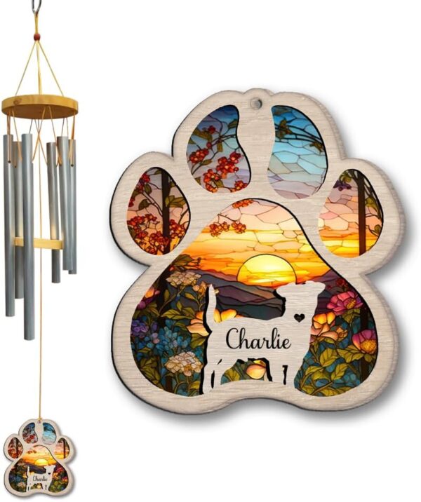 Custom Hand Dog Wind Chimes Suncatcher, Dog Memorial Wind Chime, Pet Loss Wind Chimes Suncatcher, Gifts for Dog Lovers, Dog Memorial Ornament Loss of Pet Remembrance Gift, Sympathy Pet Wind Chimes