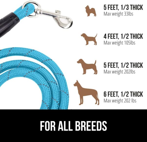 Gorilla Grip Heavy Duty Dog Leash, Soft Handle, Strong Reflective Rope for Night Pet Walking, Small Medium Large Animals, Durable Puppy Training Leashes, Rotating Metal Clip, Waste Bag Dispenser, Blue - Image 6