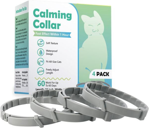 Cat Calming Collar 4 Pack Calming Collar for Cats Adjustable Lengths Pheromone Collar for Cats Calming Cat Collar to Anxiety Relief, Stress Relief