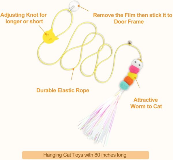 Cat Toys, Interactive Cat Feather Toy for Indoor Cats, 2PCS Suction Cup with Feather Replacement for Kitty, 6PCS Hanging String Cat Toys for Kitty Cats Play Chase Exercise. - Image 4