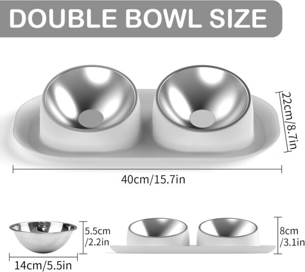 Ptlom Dog Cat Basic Food and Water Bowl Set, 2 Removable Stainless Steel Feeding Bowls with Non-Slip Leak-Proof Plastic Stand Suitable for Small and Medium Pet Puppy Feeder Tableware Supplies, Grey - Image 2