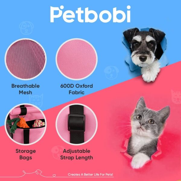 Petbobi Pet Reinforce Car Booster Seat for Dog Cat Portable and Breathable Bag with Seat Belt Dog Carrier Safety Stable for Travel Look Out,with Clip on Leash with PVC Tube, Pink - Image 6