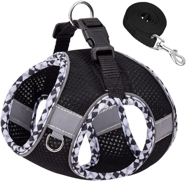 Dog Harness and Leash Set, No Pull Adjustable Reflective Pet Harness for Small Medium Dogs, Step in Vest Harness Easy Walk Dog Harness Outdoor Hiking Training for Small Medium Dogs, Cats(Black, S)