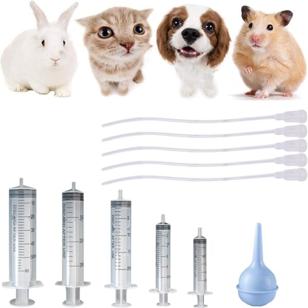 11 Pcs Puppy Kitten Feeding Tube Kit, Pet Feeding Supplies Kit Includes 5 Pcs Kitten Feeding Syringe 5 ML 10 ML 20 ML 30 ML 60 ML 5 Pcs 8 FR Transparently Feeding Tubes, Bulb Syringe for Small Animals - Image 7