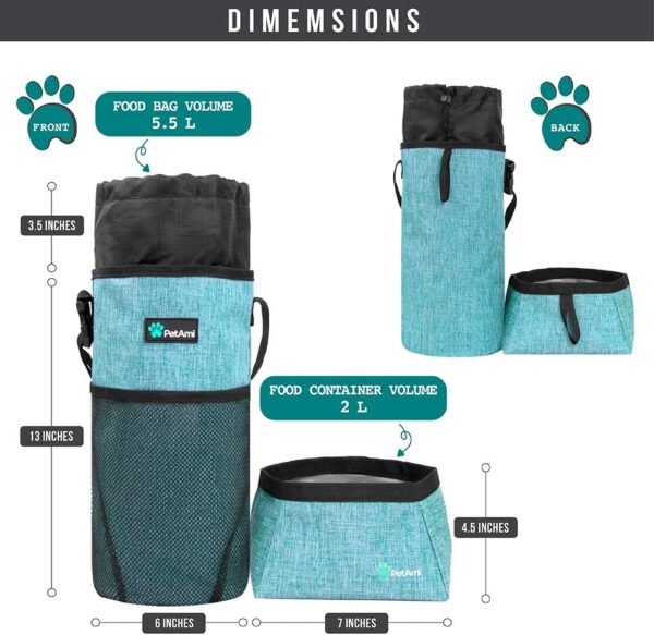 PetAmi Travel Dog Food Bag Pet Collapsible Dog Bowls Set, Dog Kibble Bag, Pet Food Water Bowls for Dogs Cats, Foldable Waterproof Dog Camping Bowls Cup Dish Accessories for Hiking, Sea Blue & Gray - Image 3