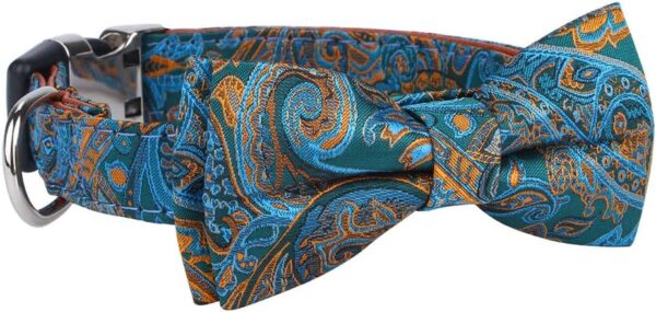 Rhea Rose Dog Collar with Bow Tie for Girl or Boy Gift Soft Durable Bowtie Paisley Small - Image 3