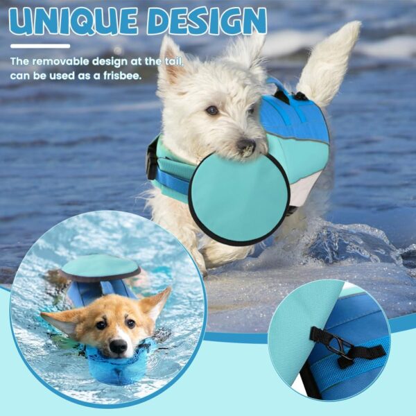 EMUST Dog Life Jacket, Lightweight Life Jacket for Dogs with Removable Frisbee & Front Float, Small Dog Floating Vest for Water at Pool, Beach, Boating, Blue, XS - Image 2