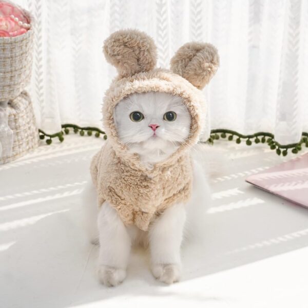 Cat Bunny Ears Costume Cute Dog Kitten Hoodies Sweater Rabbit Ears Puppy Pet Apparel (Small,Beige)