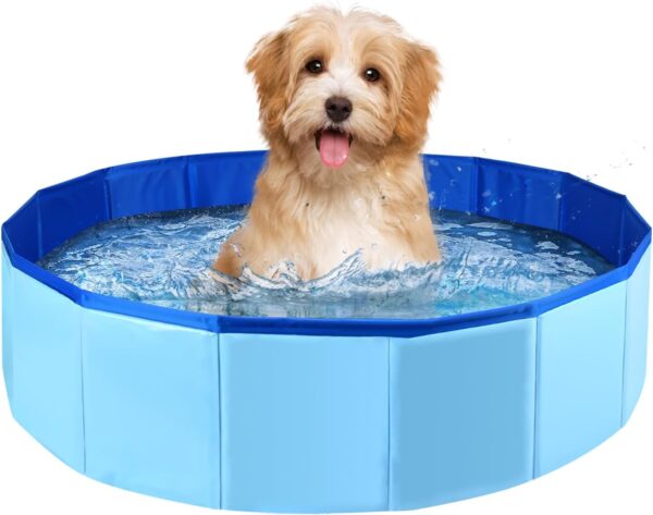 24'' x 8'' Dog Pool, Folding Dog Swimming Pool, Portable Dog Bathtub, Dogs Cats PVC Non-Slip Bath Tub Puppy Shower Bathing Tub and Collapsible Pool for Dogs Cats (Blue)