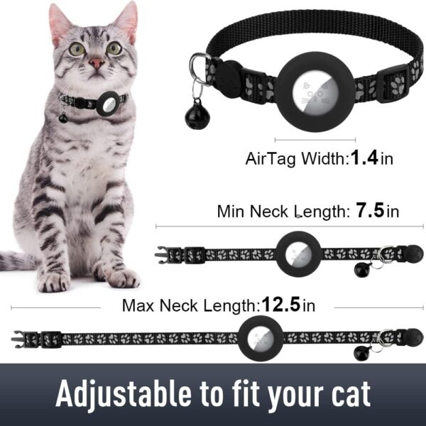 2 Pack Airtag Cat Collars, Reflective Cat Collar with Silicone Airtag Holder and Bell, Breakaway Cat Collars with Round Safety Buckle for Boy and Girl Cats, Adjustable for 7.5-12.5", Black - Image 6