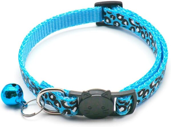 Reflective 2 Pack Breakaway Cat Collars with Bell Leopard Pattern Cute Kitty Adjustable 7.5-12.5 Inch Safe Kitten Collars Charms (Blue) - Image 2