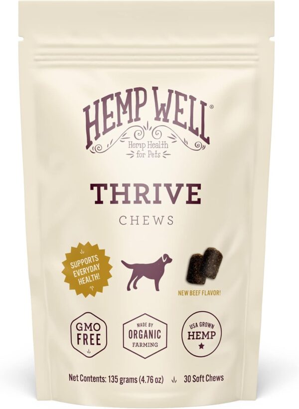 Hemp Well Thrive Chews for Dogs – Supports Healthy, Skin, Hip, Joint, and Heart Health, Promotes Immune Support, Fights Seasonal Allergies, Organically Sourced – 30 Count