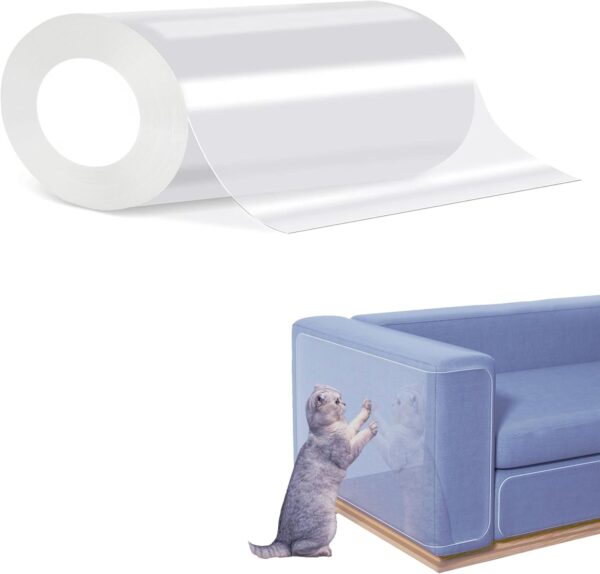 Cat Scratching Pads Deterrent Tape Furniture Protector, 7.87IN x 16.4FT Thicked 100% Transparent Self Adhesive Single Side Couch Guard from Cat Dog, Pet Training Sticky Tape No Pins