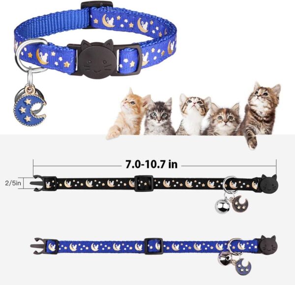 2Pcs Breakaway Cats Collars Cat Collars for Boy Cats Moons Adjustable Kitten Collars with Bell & Pendant Glow in The Dark,Black+Blue - Image 3