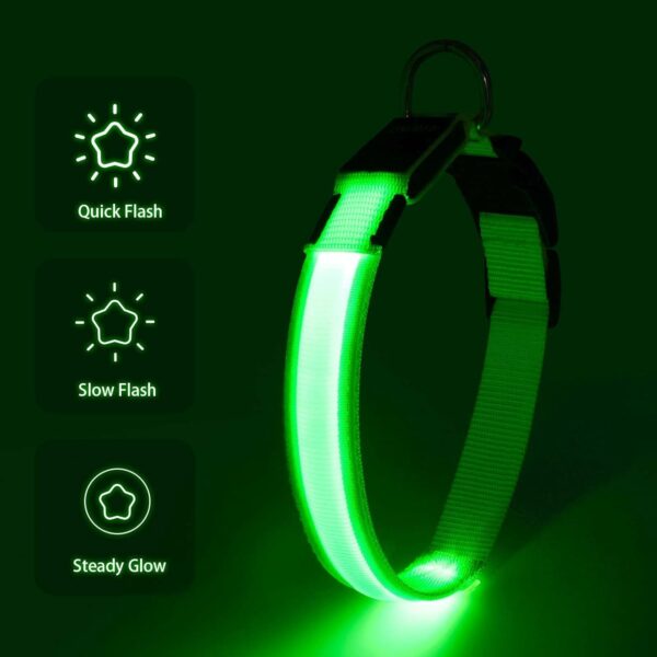 Light Up Dog Collars - USB Rechargeable LED Dog Collar, Adjustable Lighted Pet Collar, Reflective Flashing Dog Collar Lights for Night Walking (Large, Green) - Image 7