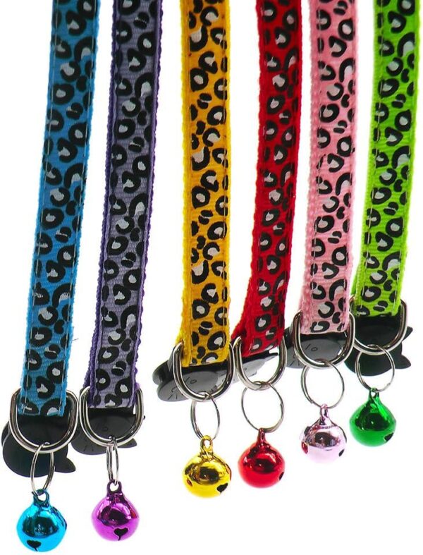 Reflective 2 Pack Breakaway Cat Collars with Bell Leopard Pattern Cute Kitty Adjustable 7.5-12.5 Inch Safe Kitten Collars Charms (Blue) - Image 5