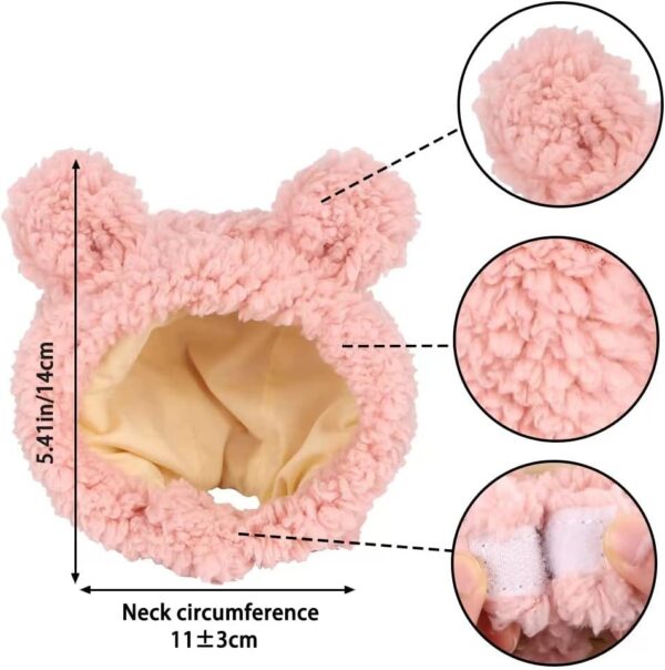 JOICEE Cute Cat Costume Warm Bear Hat for Cat Adjustable Soft Small Pet Headwear Bear Hat for Cat Puppy Dog (Pink) - Image 3