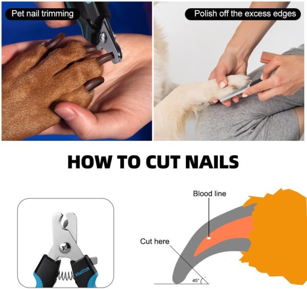 HAWATOUR Dog Nail Clippers, Professional Pet Nail Clipper & Trimmers with Safety Guard to Avoid Over Cutting, Grooming Razor with Nail File for Cat Small Medium Large Dog, Blue - Image 4