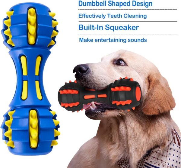 AUSCAT Dog Squeaky Chew Toys, Indestructible Dog Toy for Aggressive Chewers, Dumbbell Shape, Interactive Dog Toys for Large Medium Dogs, Rubber, Blue and Black (Pack of 2) - Image 2