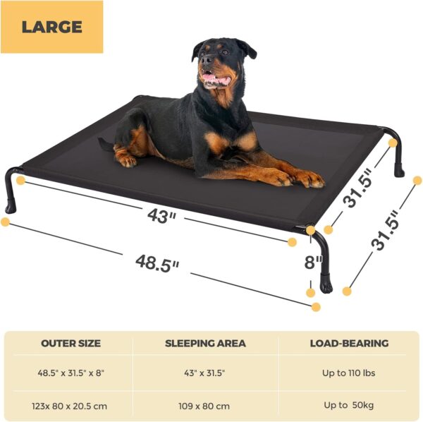 Veehoo Elevated Raised Dog Bed, Cooling Outdoor Dog Cots Beds for Large Dogs, Pet Hammock Bed with No-Slip Feet, Frame with Washable & Chew Proof Mesh for Indoor Outdoor, Large, Black - Image 4