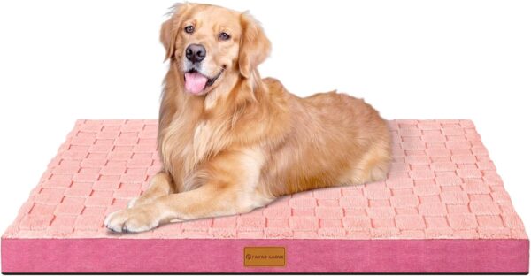 Patas Lague Checkered Orthopedic XL Dog Bed for Large Dogs 42''X28'', Waterproof Big Large Dog Beds with Removable Washable Cover,Egg Crate Foam Pet Bed Mat with Nonskid Bottom, Pink