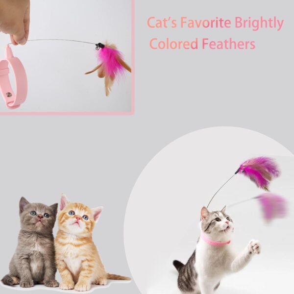 PCTC 3PCS Cat Collar Teasing Wand, Cat Feather Collar Toys with Bell and Feather, Adjustable Silicone Collar with Indoor Kittens Small Animals to Play Exercise(Pink/Blue/Green) - Image 6